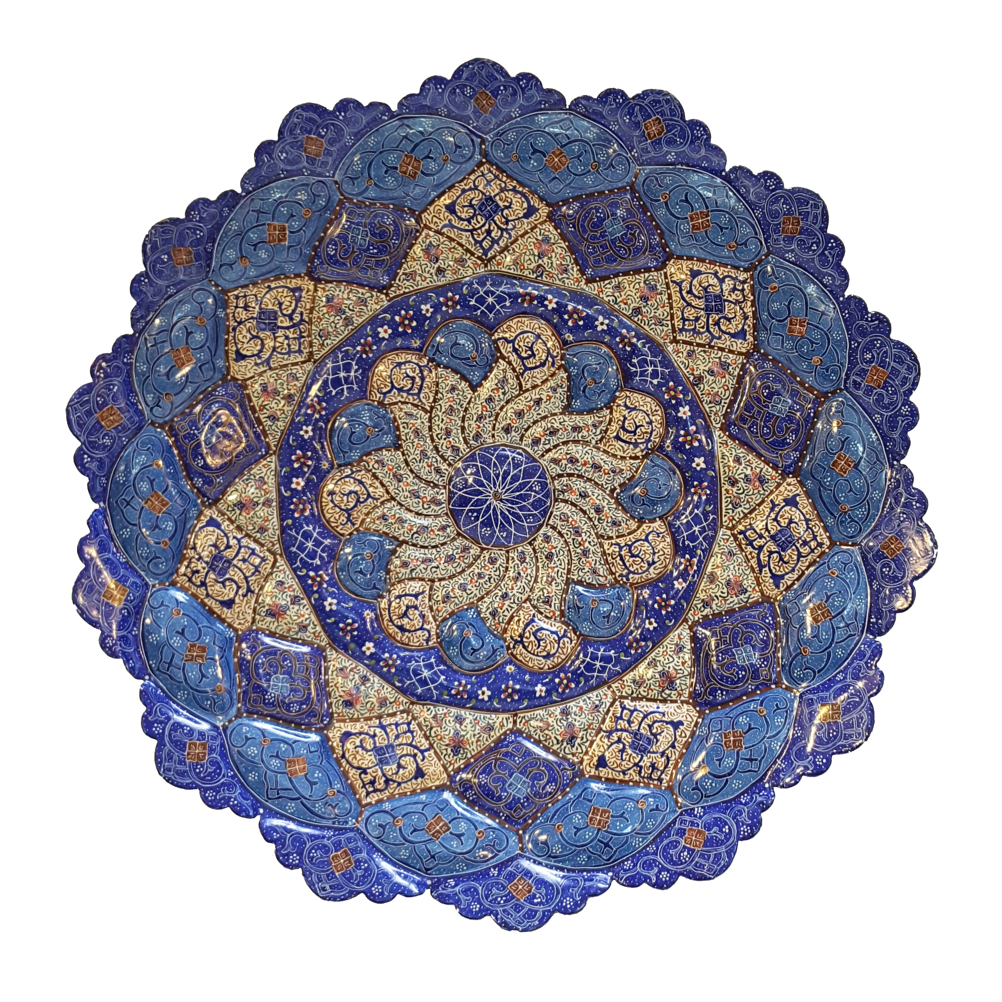 Persian Handmade enameled Wall Hanging plate on copper Eslimi design